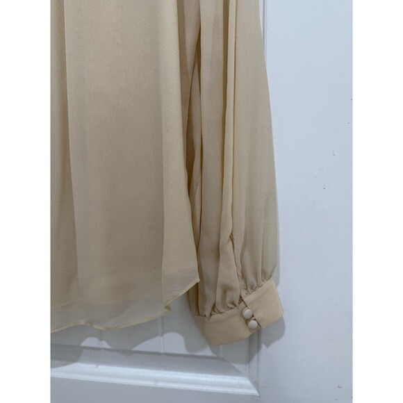Diane Von Furstenberg Blouse Top Beige Nude Long Sleeve 100% Silk Sz 14 - Picture 4 of 9